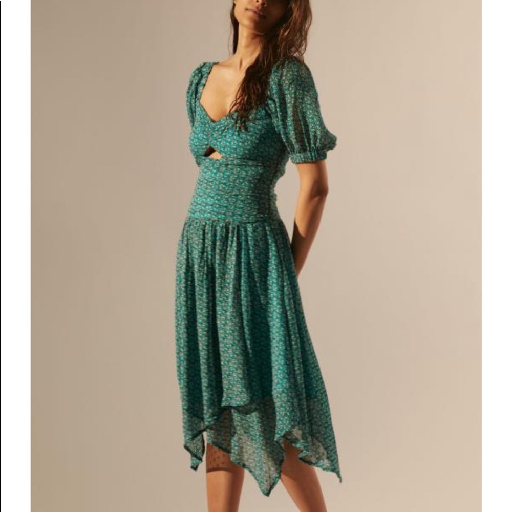 Anthropologie Puff-Sleeved Cut-Out Midi Dress size 8